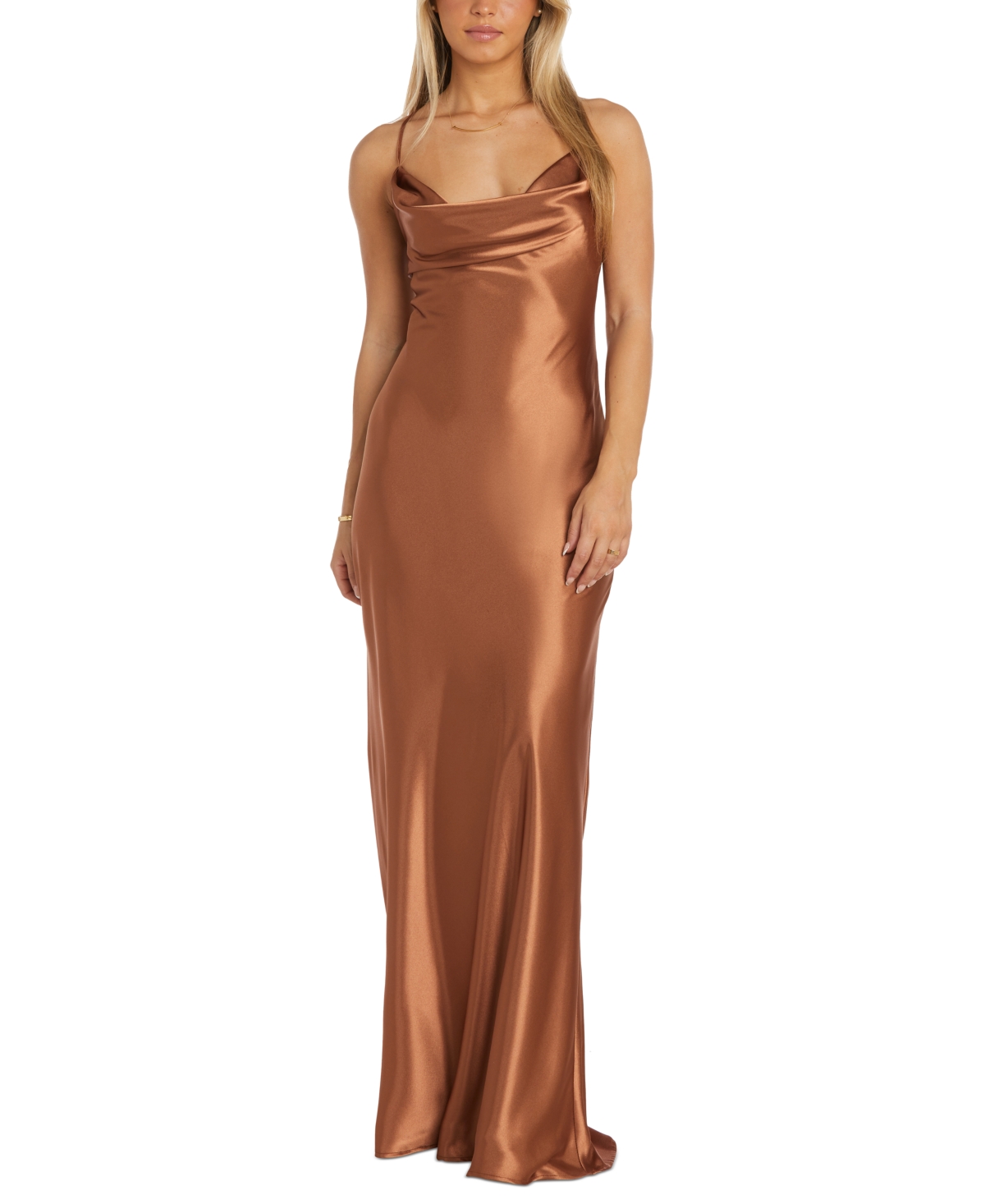 Morgan & Company Juniors' Tie-back Sleeveless Scoop-neck Dress In Copper