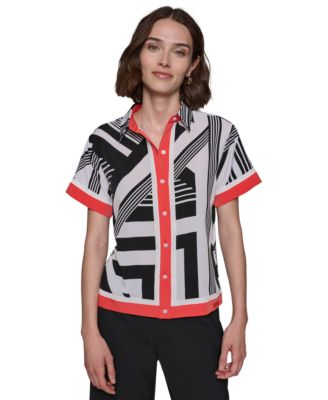 KARL LAGERFELD PARIS - Women's Printed Button-Down Blouse
