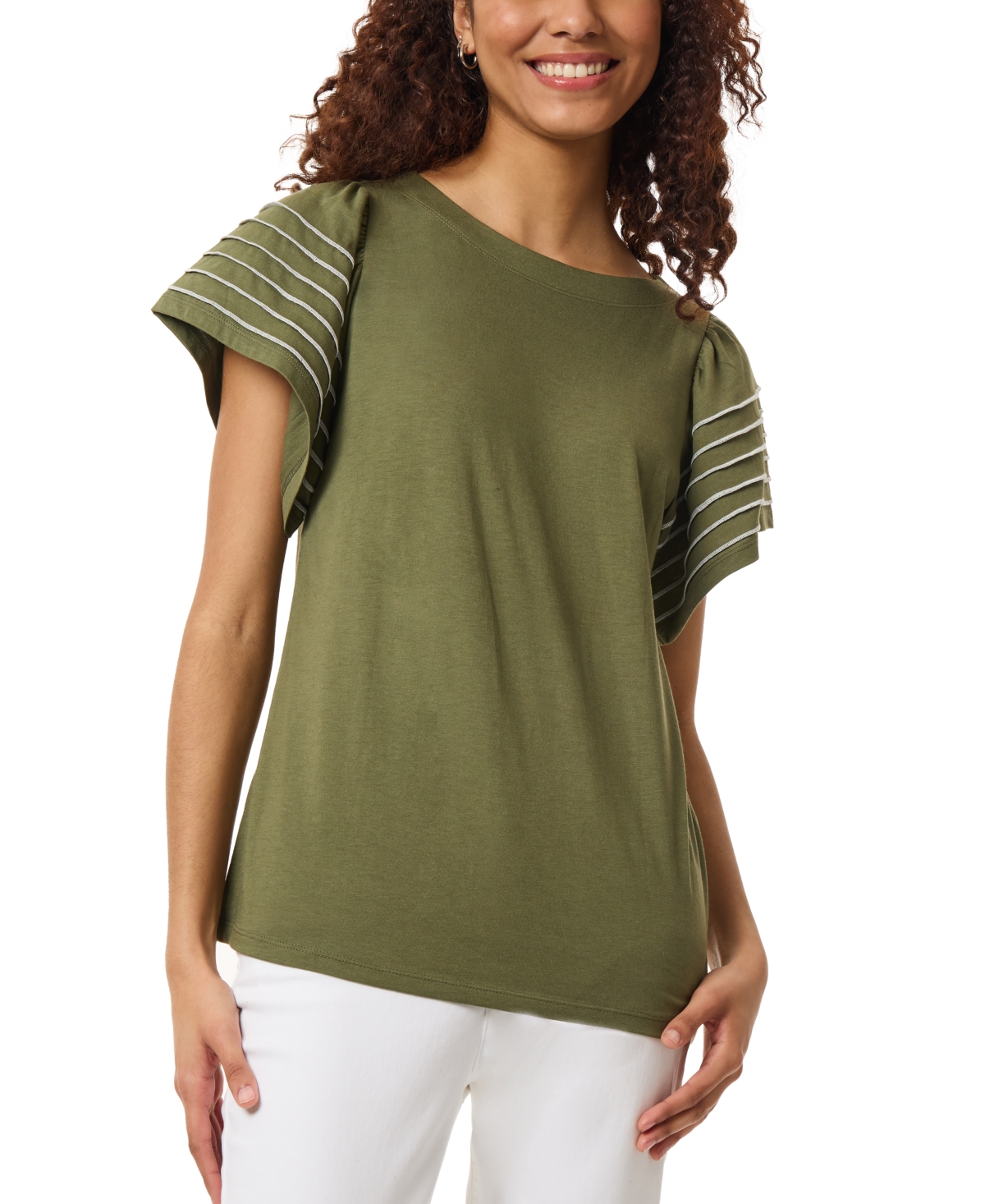 Jones New York Women's Boat-Neck Flutter-Sleeve Top