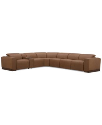 Furniture - Lovro 7-Pc. Leather Sectional with 3 Power Motion Chairs & 1 Console