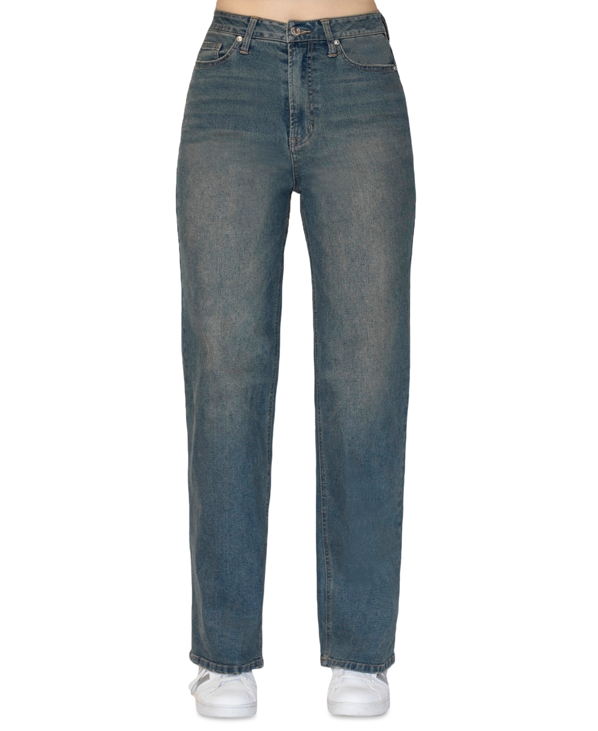 Madden Girl Juniors' Ultra 90s Faded Wide-leg Jeans In Medium Tin