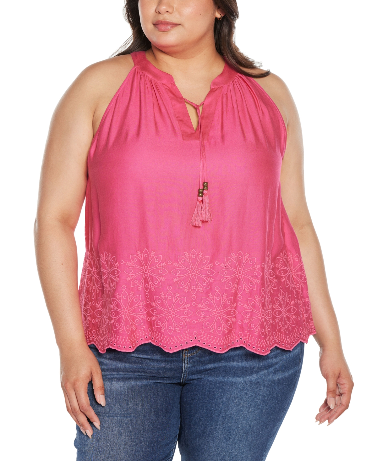 Belldini Black Label Plus Embroidered Hem Sleeveless Top