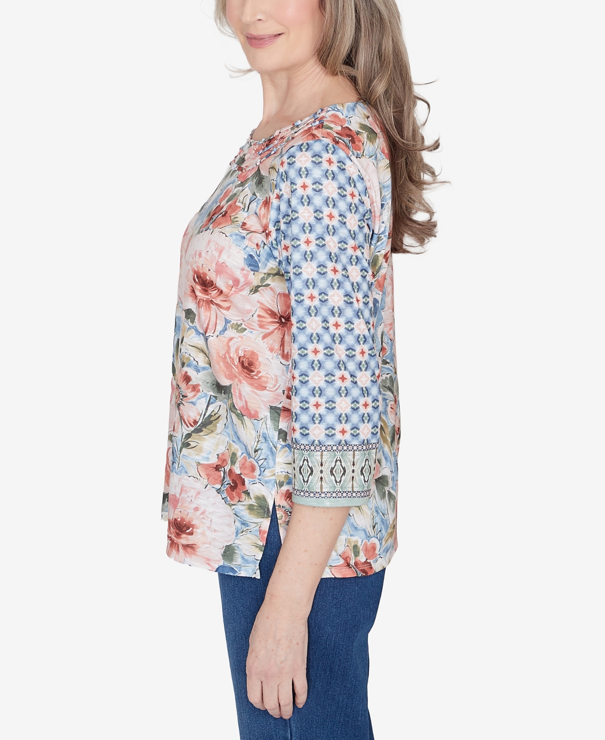Alfred Dunner Petite Scottsdale Floral Geometric Triple Knot Top