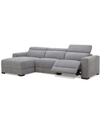 Nevio 3-Pc. Fabric Power Headrest Sectional and Chaise with 1 Power Motion Chair