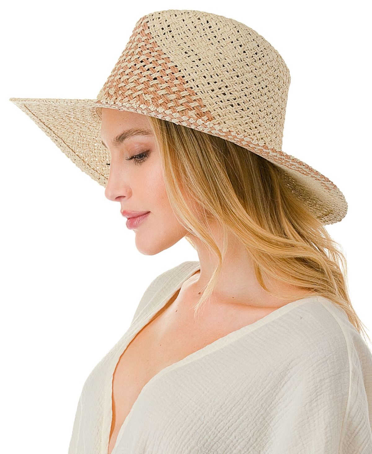 Shop Marcus Adler Women's Straw Panama Hat With Color Detail In Tan