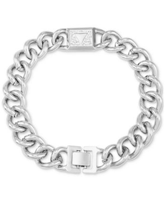 GUESS - Silver-Tone Pav&eacute; Logo Chain Link 14" Choker Necklace