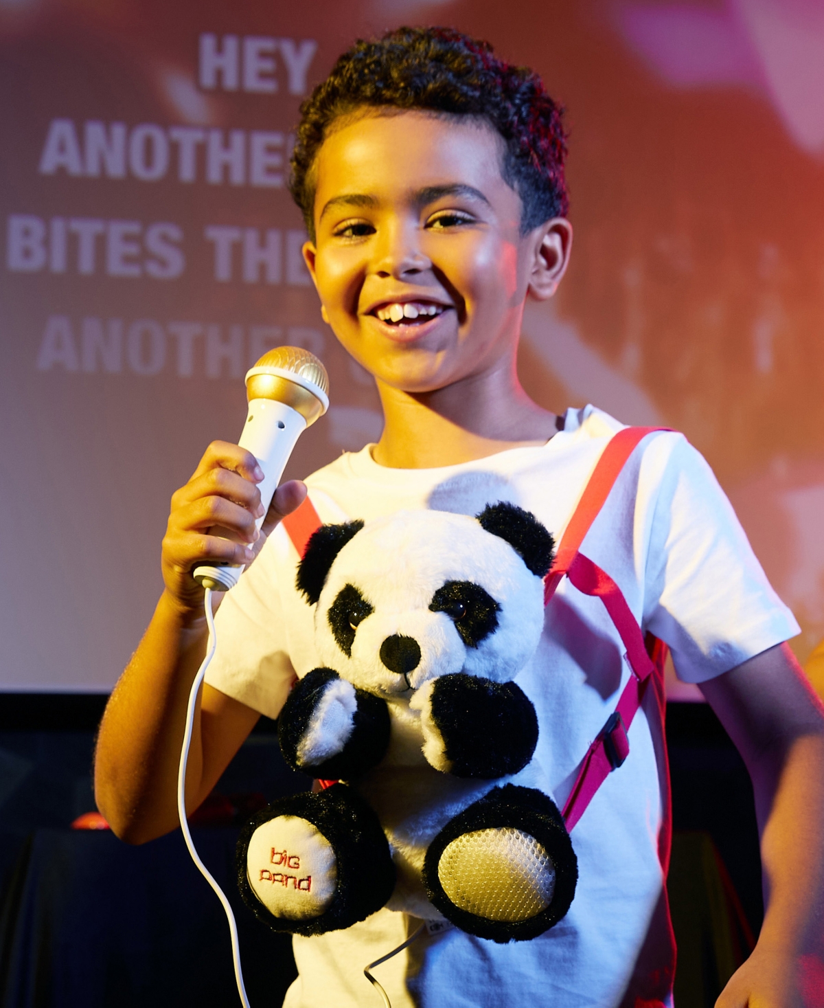 Singing Machine Plush Toy Karaoke Backpack With Microphone, Speaker, Songs Sound Effects, Bigpanda In White And Black