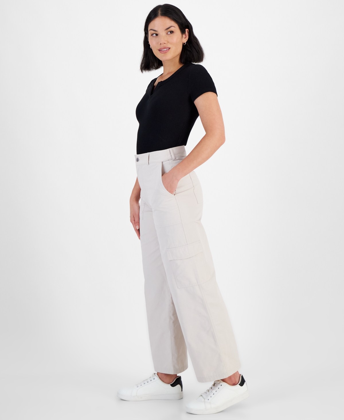 Calvin Klein Jeans Petite High Rise Wide-Leg Cargo Pants