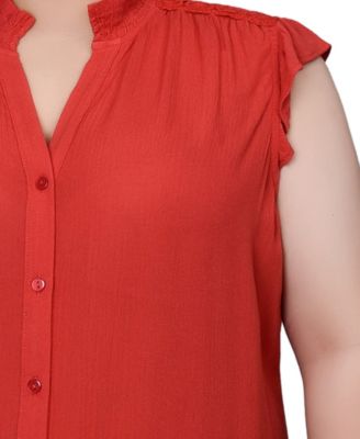 Plus Size Short Flutter Sleeve Crepon Blouse