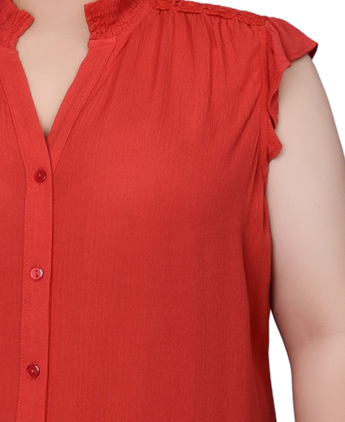 NY COLLECTION PLUS SIZE SHORT FLUTTER SLEEVE CREPON BLOUSE 