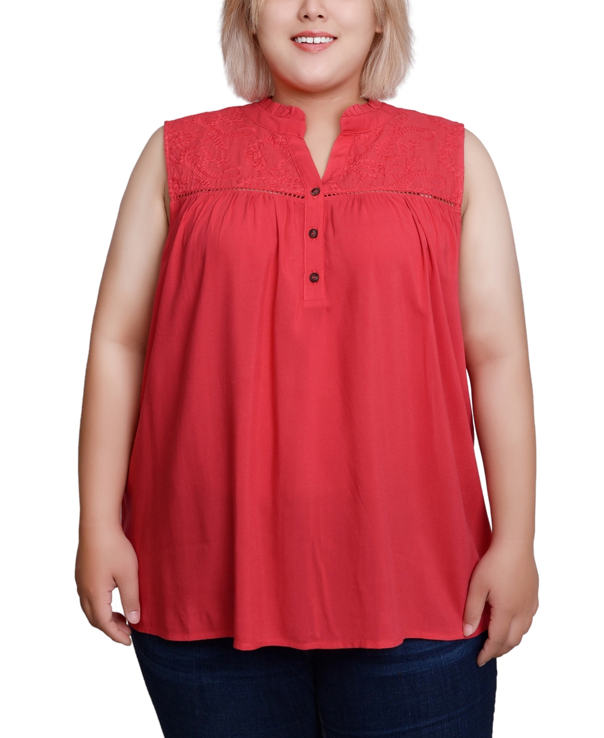 NY COLLECTION PLUS SIZE SLEEVELESS YOKED BLOUSE 