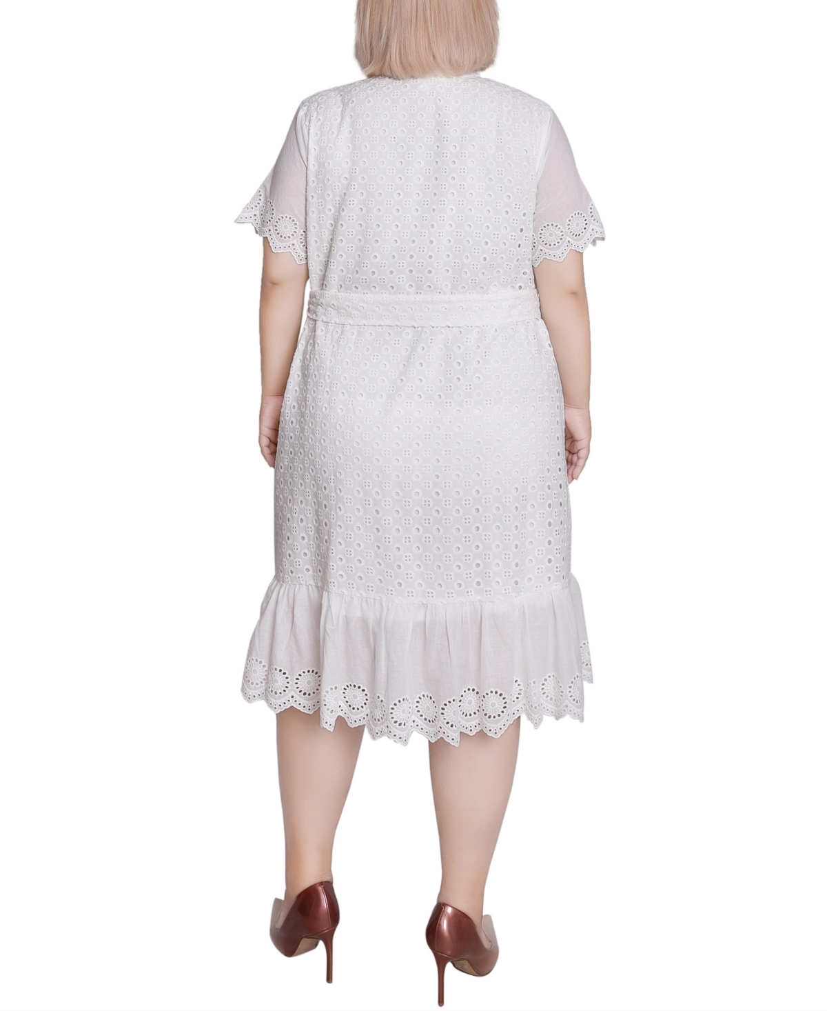 Ny Collection Plus Size Short Sleeve Eyelet Flounced Dress