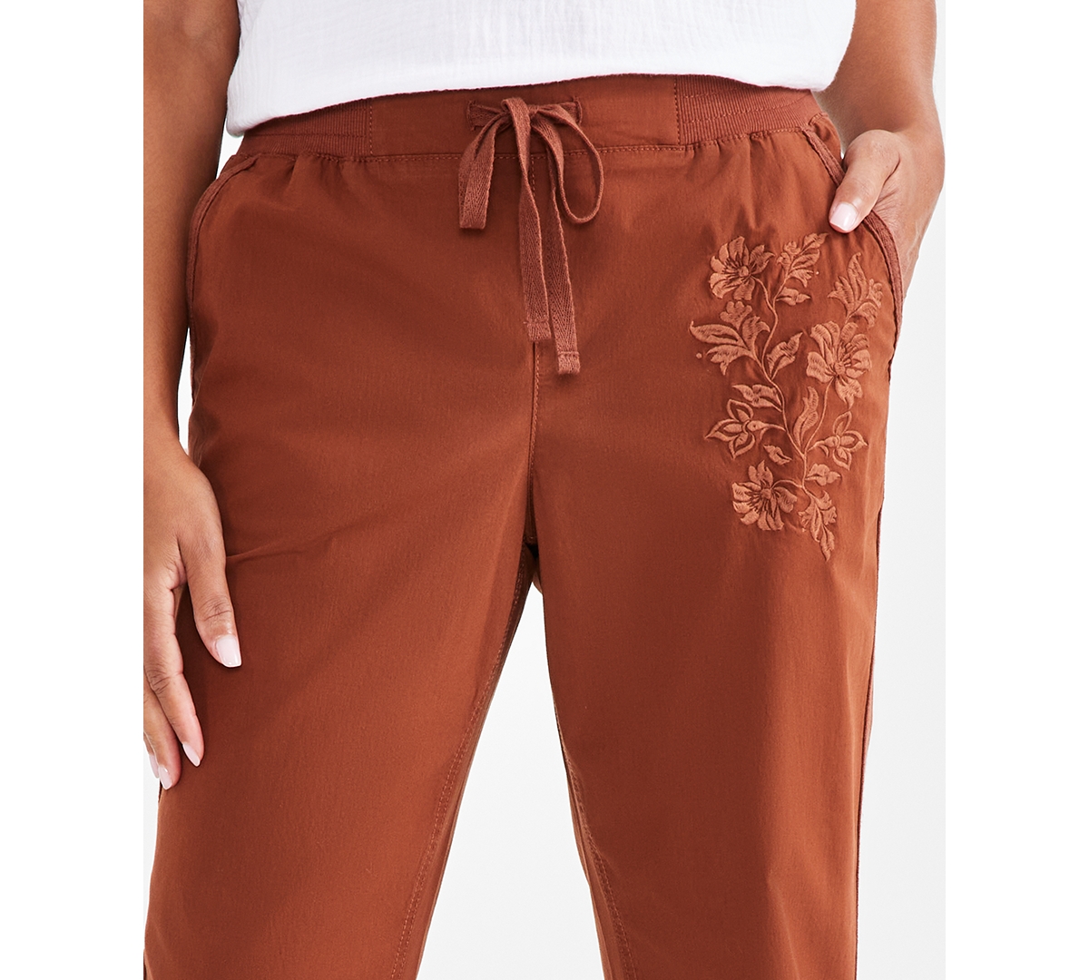 Style & Co Petite Embellished Pull-On Twill Pants, Created for Macy's