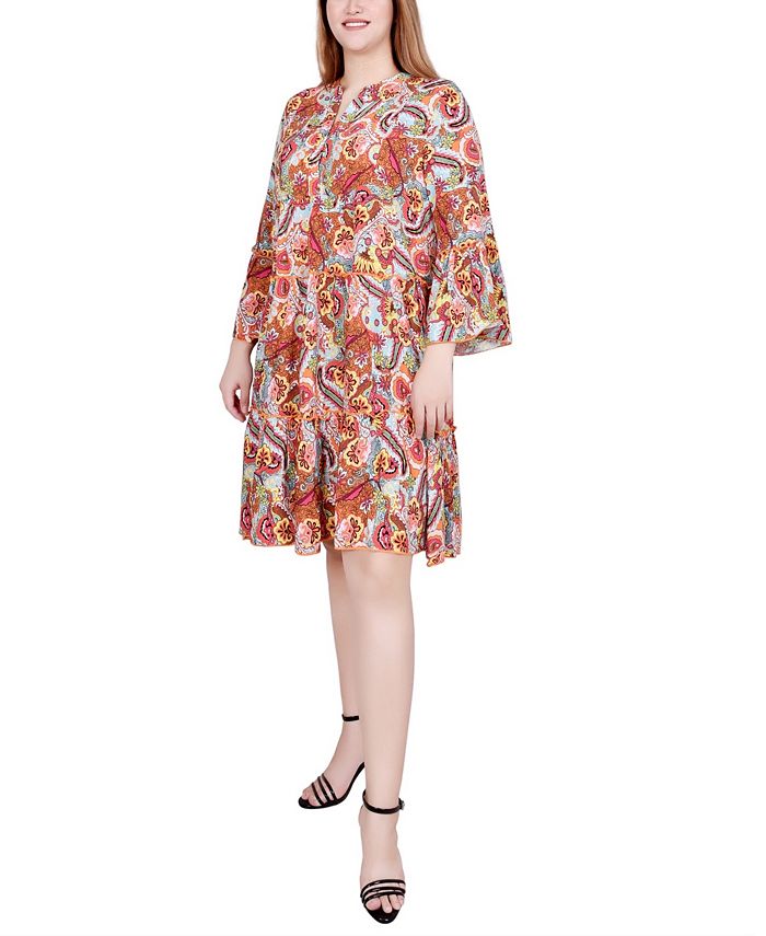 NY Collection Missy 3/4 Sleeve Contrast Detail Dress - Black White main image 0