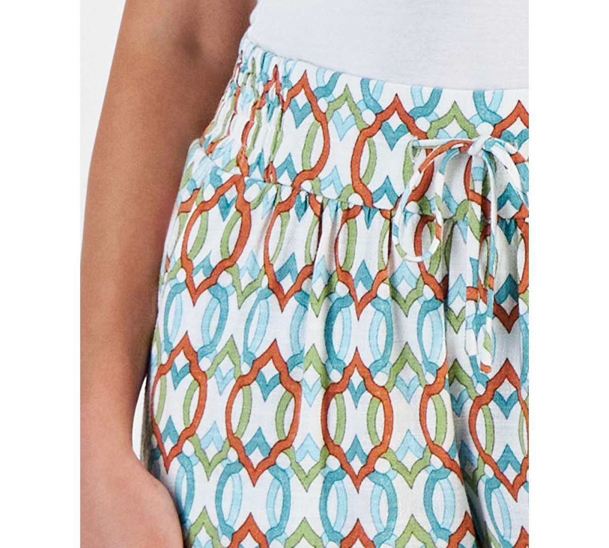 Jm Collection Petite Border-Print Pull-On Cropped Pants, Created for Macy's