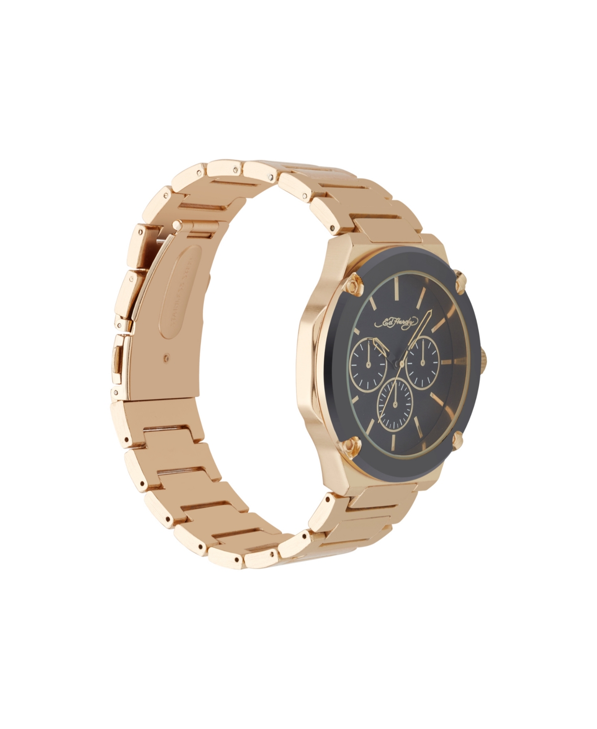 Shop Ed Hardy Men's Brushed Gold-tone Metal Bracelet Watch 46mm In Matte Black,brushed Gold-tone