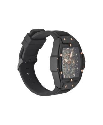 Men's Black Textured Silicone Strap Watch 48mm