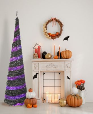7.5' Pre-Lit Artificial Halloween Tree, Black, Evergreen, LED Lights, Includes Stand, Halloween Collection