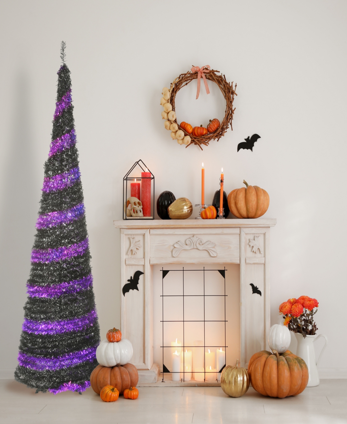 National Tree Company 7.5' Pre-lit Artificial Halloween Tree, Black, Evergreen, Led Lights, Includes Stand, Halloween Coll In Black
