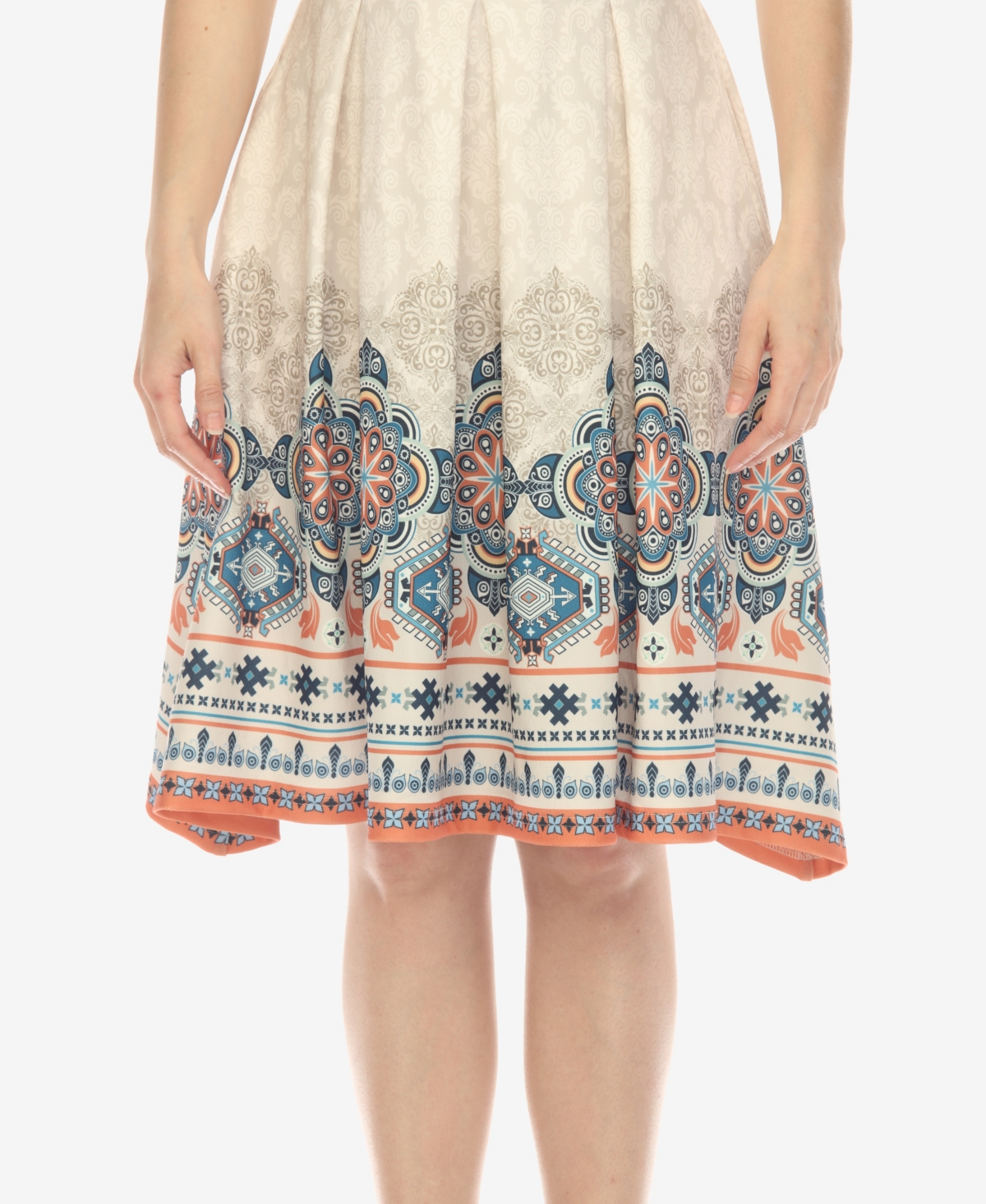 White Mark Plus Size Fit And Flare Knee Length Dress In Beige
