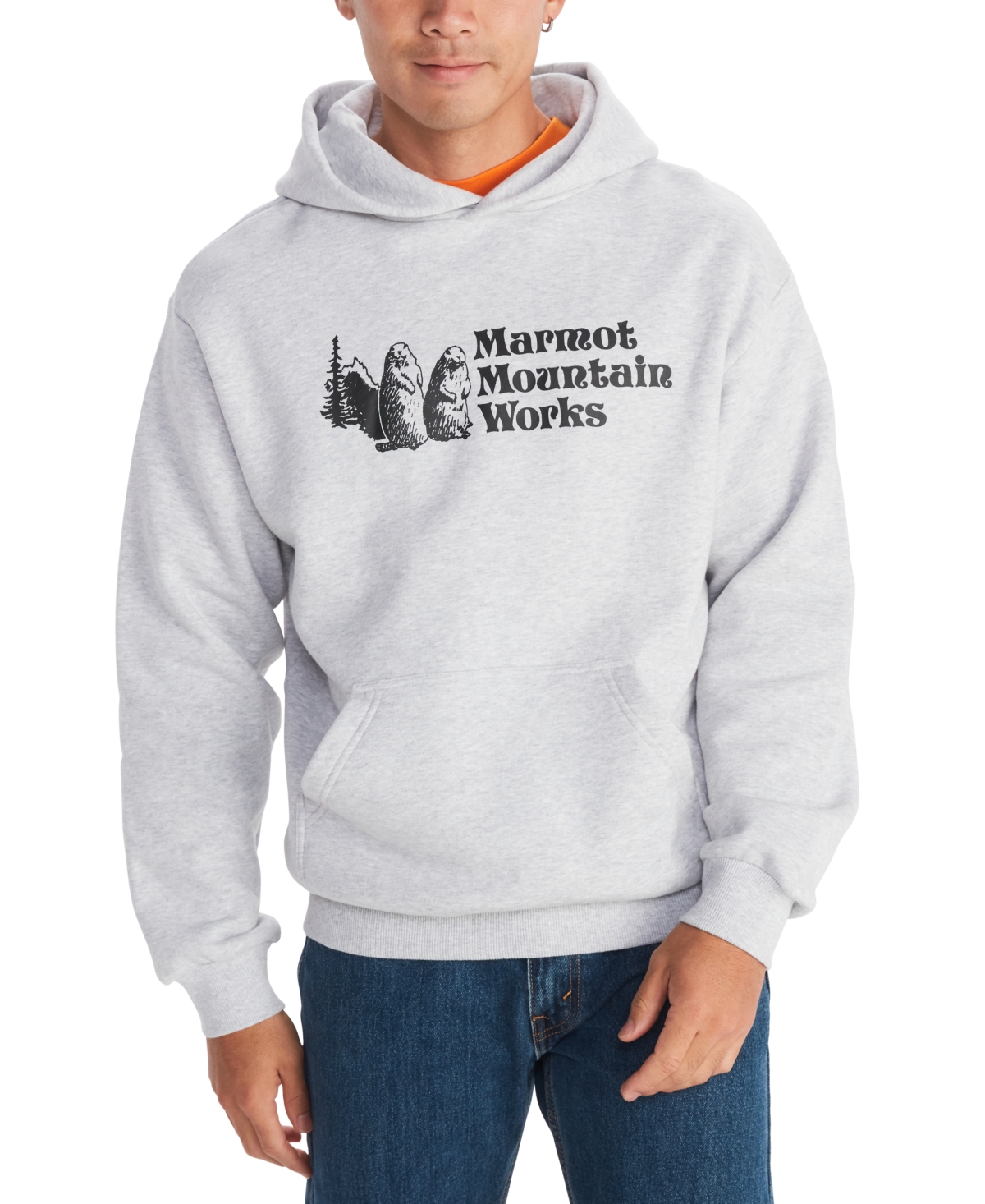 Marmot Men's Mmw Logo Fleece Pullover Hoodie Sweatshirt In Light Grey Heather