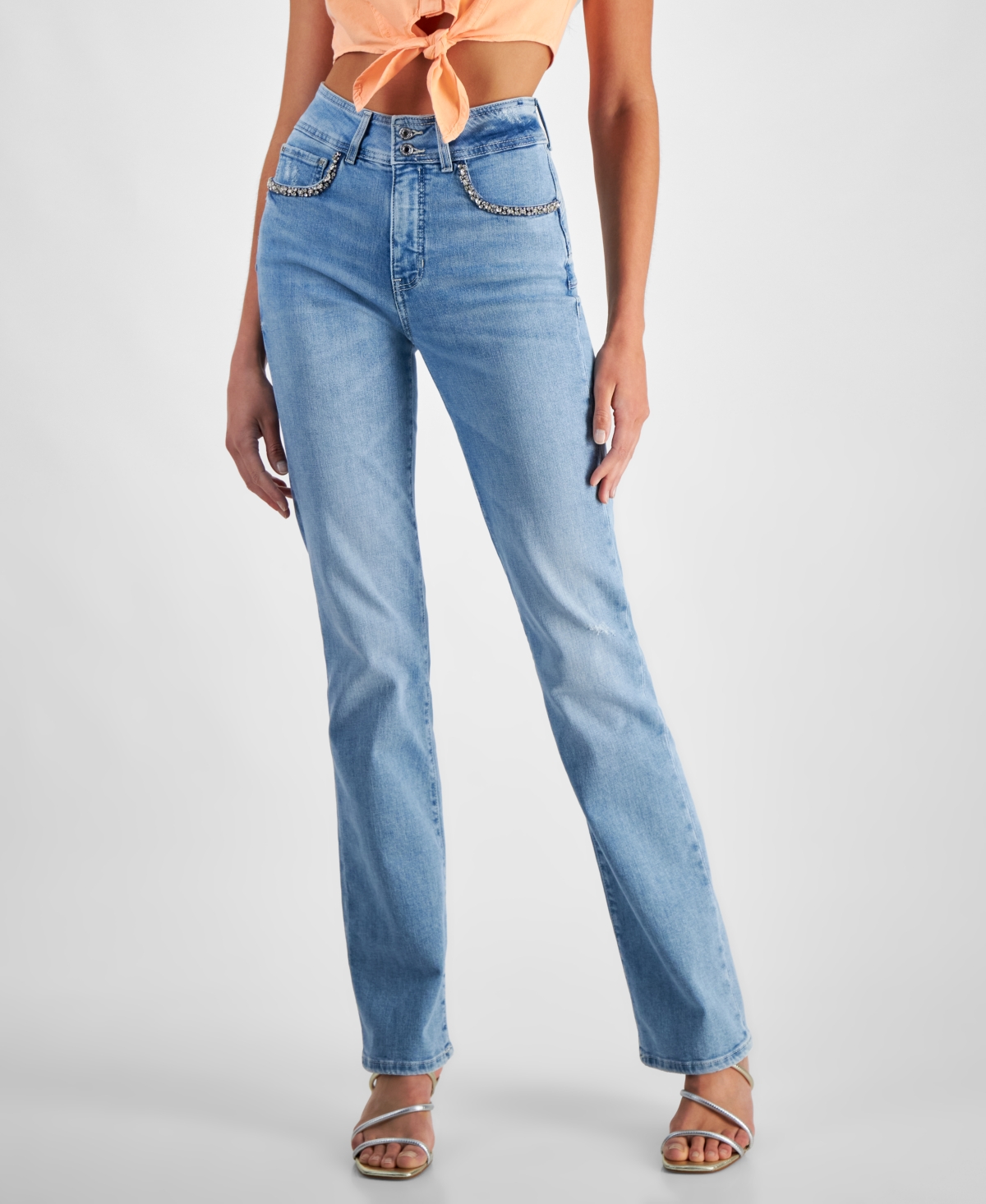Guess Women's Embellished Shape Up Straight Leg Jeans