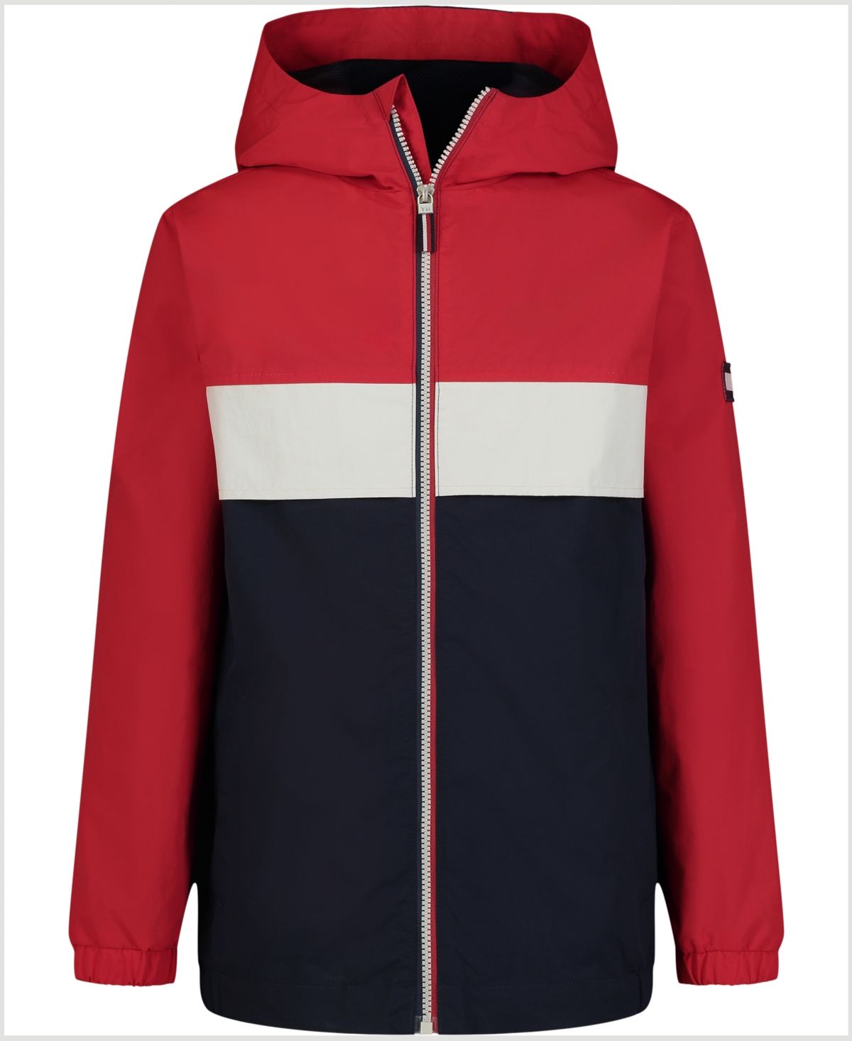 Tommy Hilfiger Kids' Big Boys Colorblocked Full-zip Hooded Windbreaker In Red