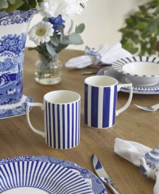 Blue Italian Steccato Striped Mugs, Set of 4