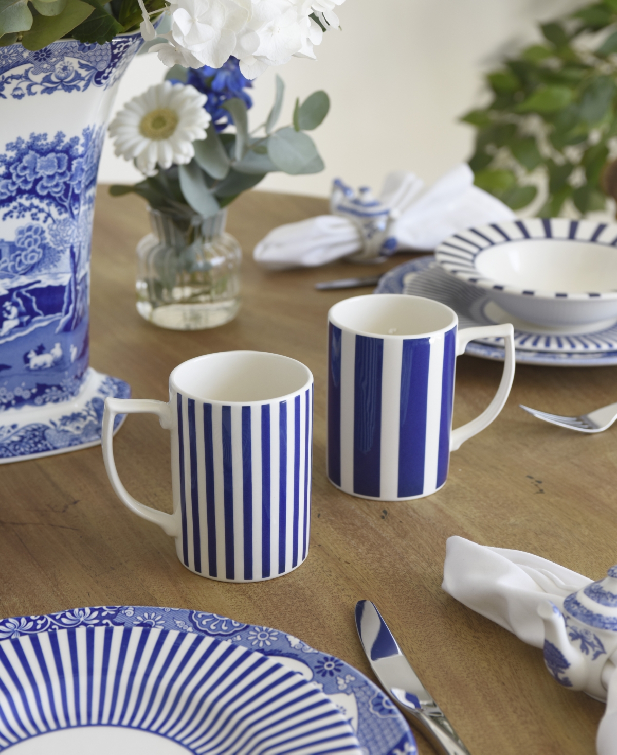 Spode Blue Italian Steccato Narrow Stripe Mugs, Set Of 4 In Blue
