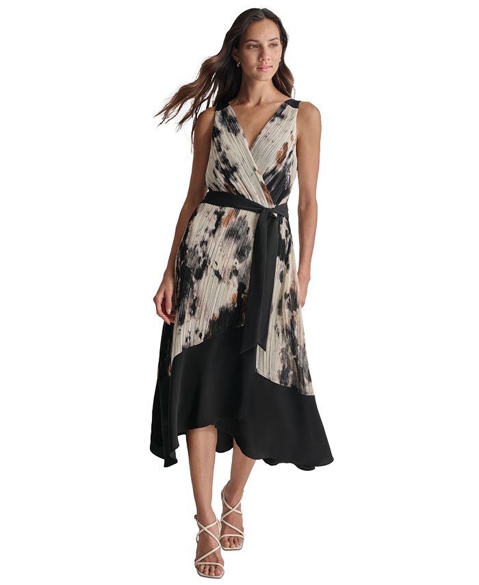Ditsy Surplice Fit and Flare Midi Dress