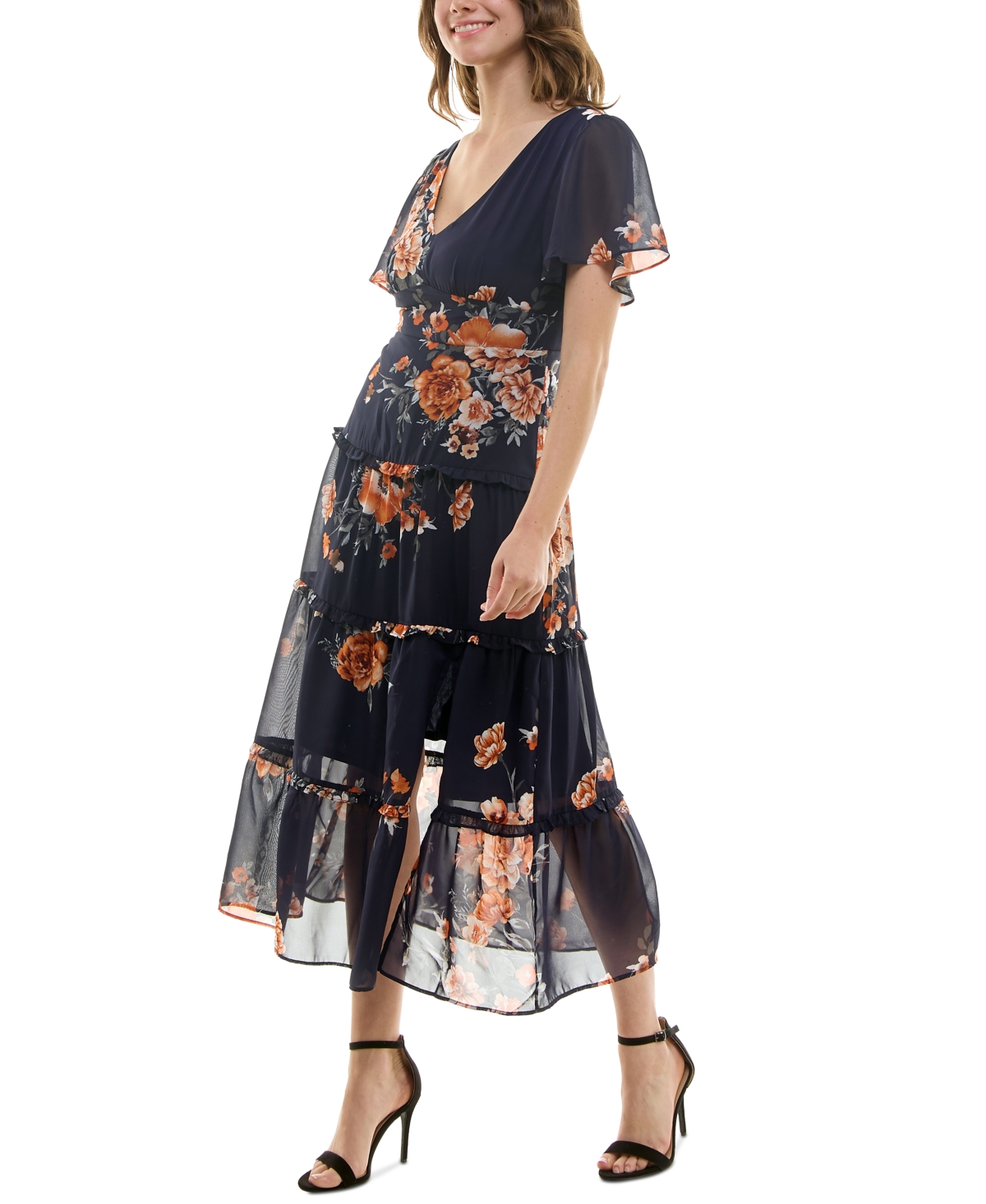 Bcx Juniors' Floral-Print Tiered Midi Dress