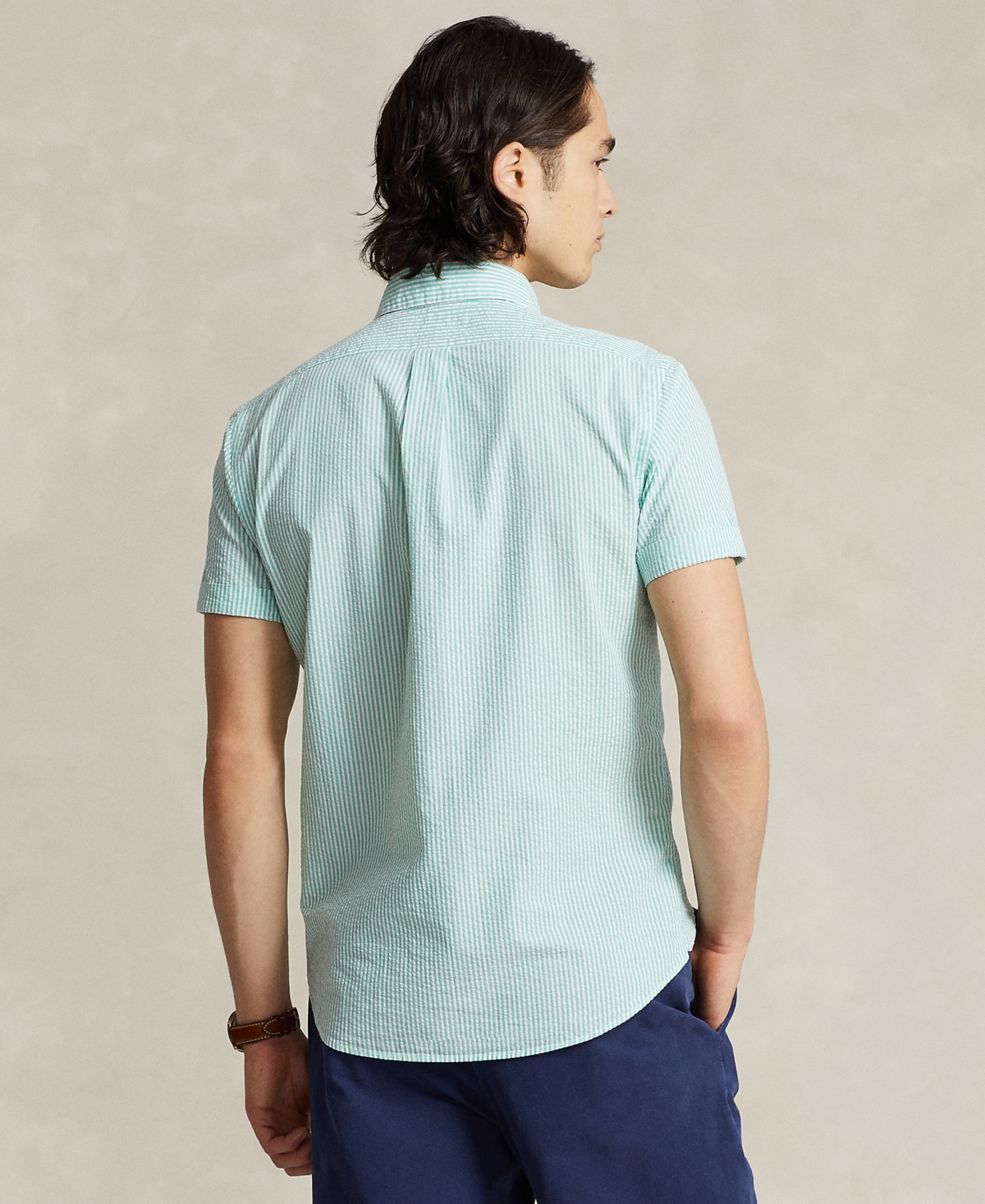 Polo Ralph Lauren Stripe Seersucker Short Sleeve Button-down Shirt In Keywest Green,white