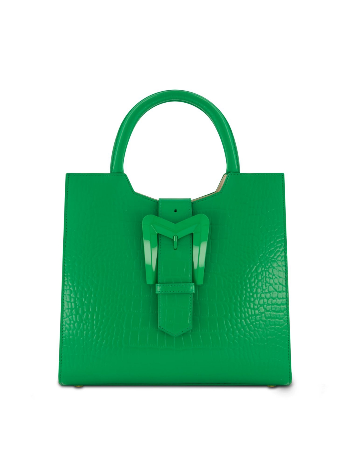 Crocodile Leather Buckle Detail Medium Tote Bag - Spring green