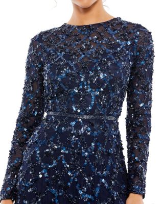 Women's Embellished Illusion High Neck Long Sleeve A Line