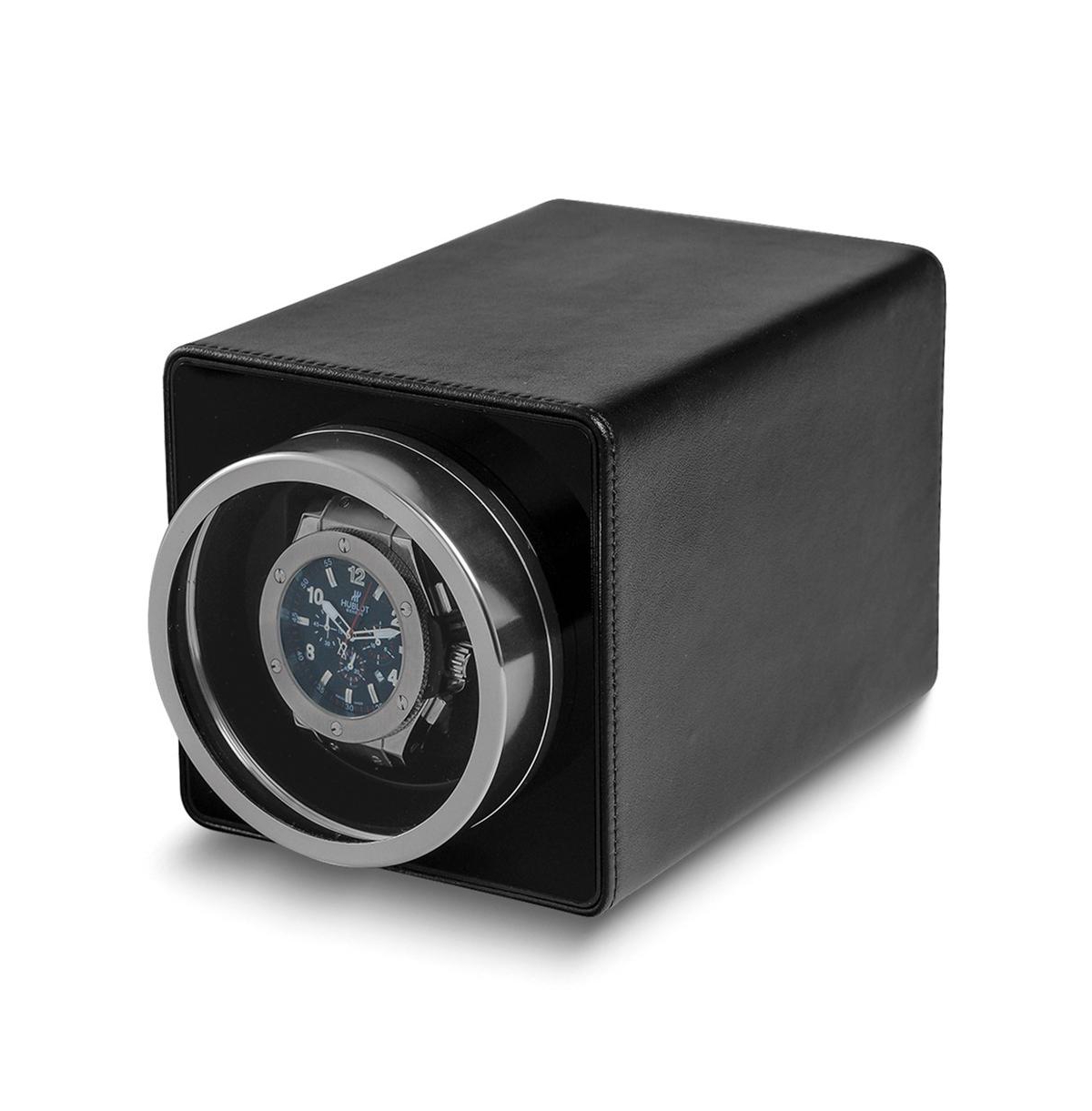 Rotations Black Faux Leather Velveteen Lined 1-Watch Winder