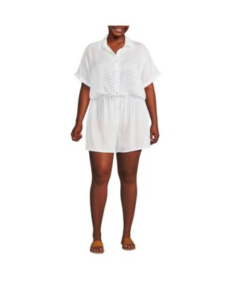 Lands End Plus Size Button Front Swim Cover up Romper Macy s