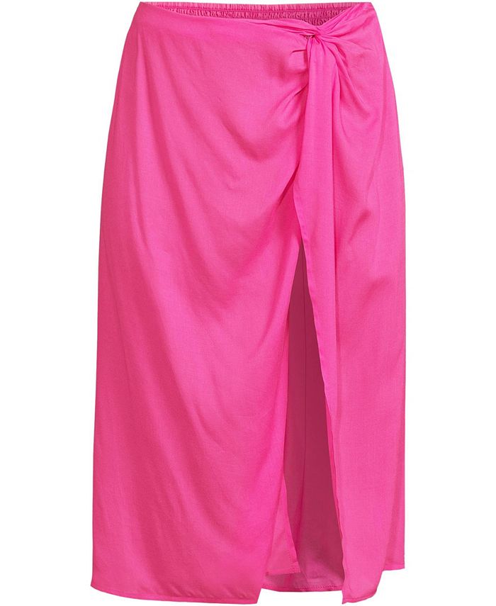 Lands' End Plus Size Twist Front Knee Length Swim Coverup Skirt Macy's