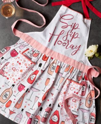 Women's Spring Summer Apron Collection Adjustable, Two Large Pockets Extra Long Ties, One Size Fits Most, Sip Sip Hooray