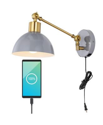 Lisa Swing Arm Modern Midcentury Iron USB Charging Port LED Sconce