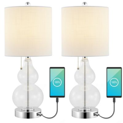 Cora Classic Retro Glass LED Table Lamp with USB Charging Port (Set of 2)