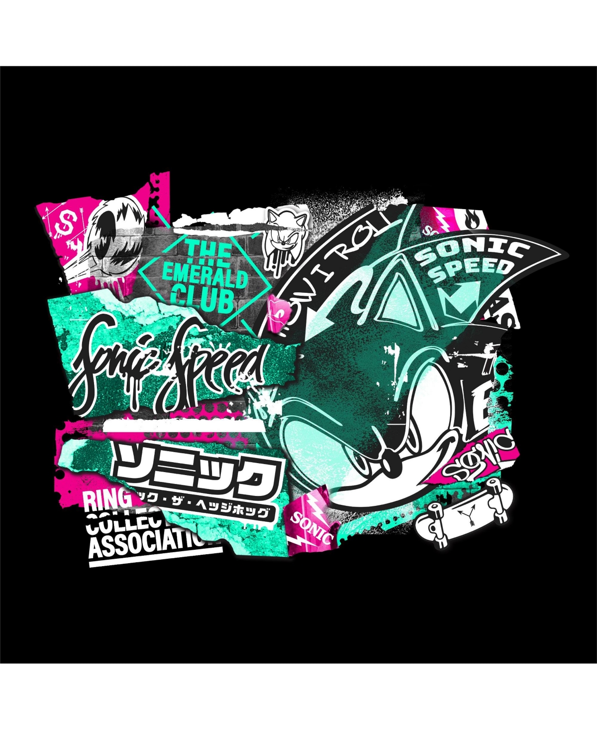 Sonic The Hedgehog Boys Bioworld Street Art Youth Black Crew Neck Sweatshirt