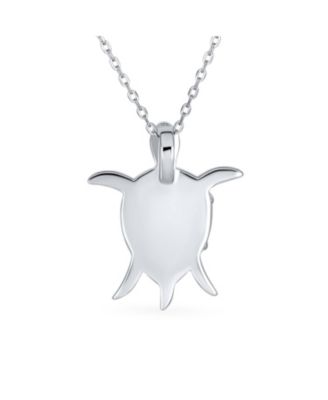 Nautical Beach Vacation Synthetic Opal Inlay Green Heart Mother Mom Baby Sea Turtle Pendant Necklace Sterling Silver