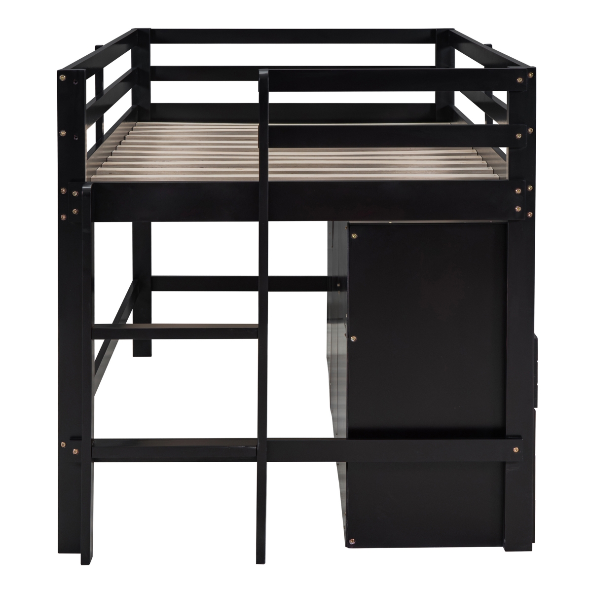 Simplie Fun Twin Loft Bed With 4 Drawers, Underneath Cabinet And Shelves, Espresso