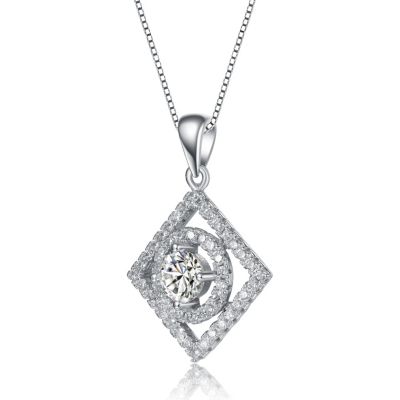 Elegant White Gold Plated Square Pendant Necklace