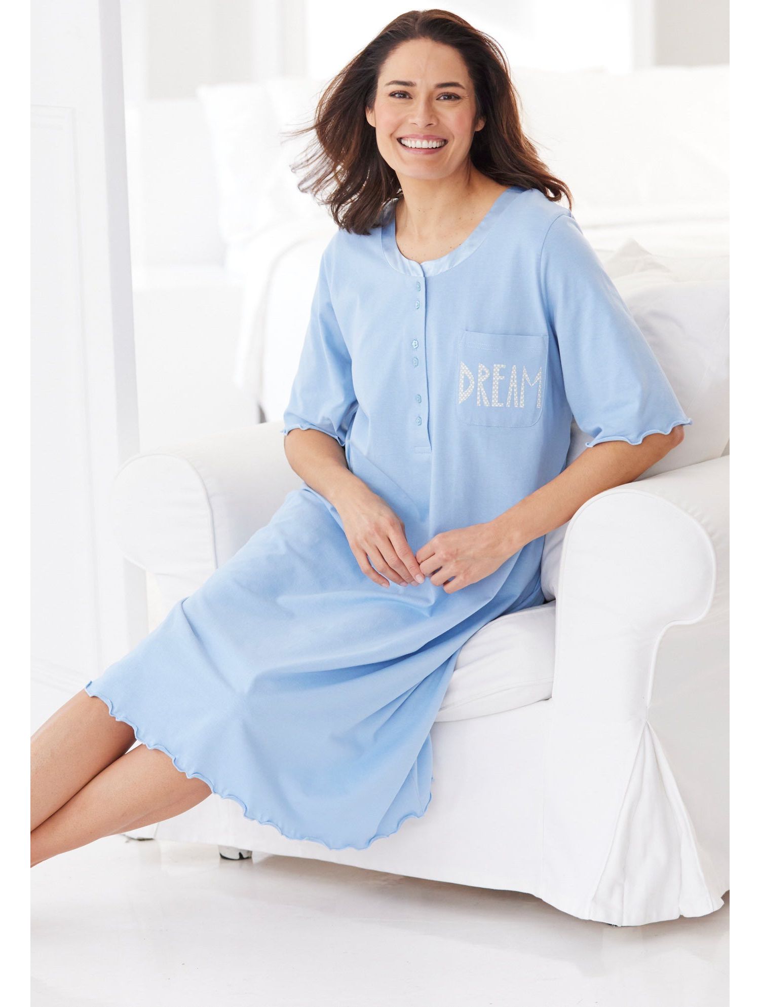 Women's Satin Trim Cotton Sleepshirt