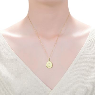 14K Gold Plated with Cubic Zirconia Stars Round Shaped Pendant Necklace