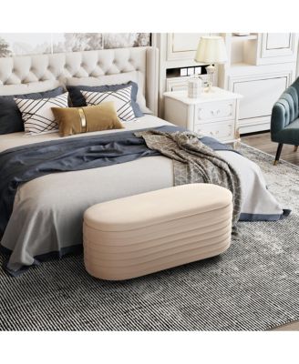 42" Wide Modern Upholstered Velvet Tufted Oval Storage Ottoman Bench