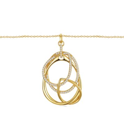 14k Gold Plated with Cubic Zirconia Free Form Love Knot Pendant Necklace