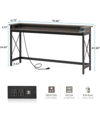 Console Table, 70.9-Inch Engineered Wood and Metal, Extra Long Design with Outlets, USB Ports, and Charging Station, Sofa Table