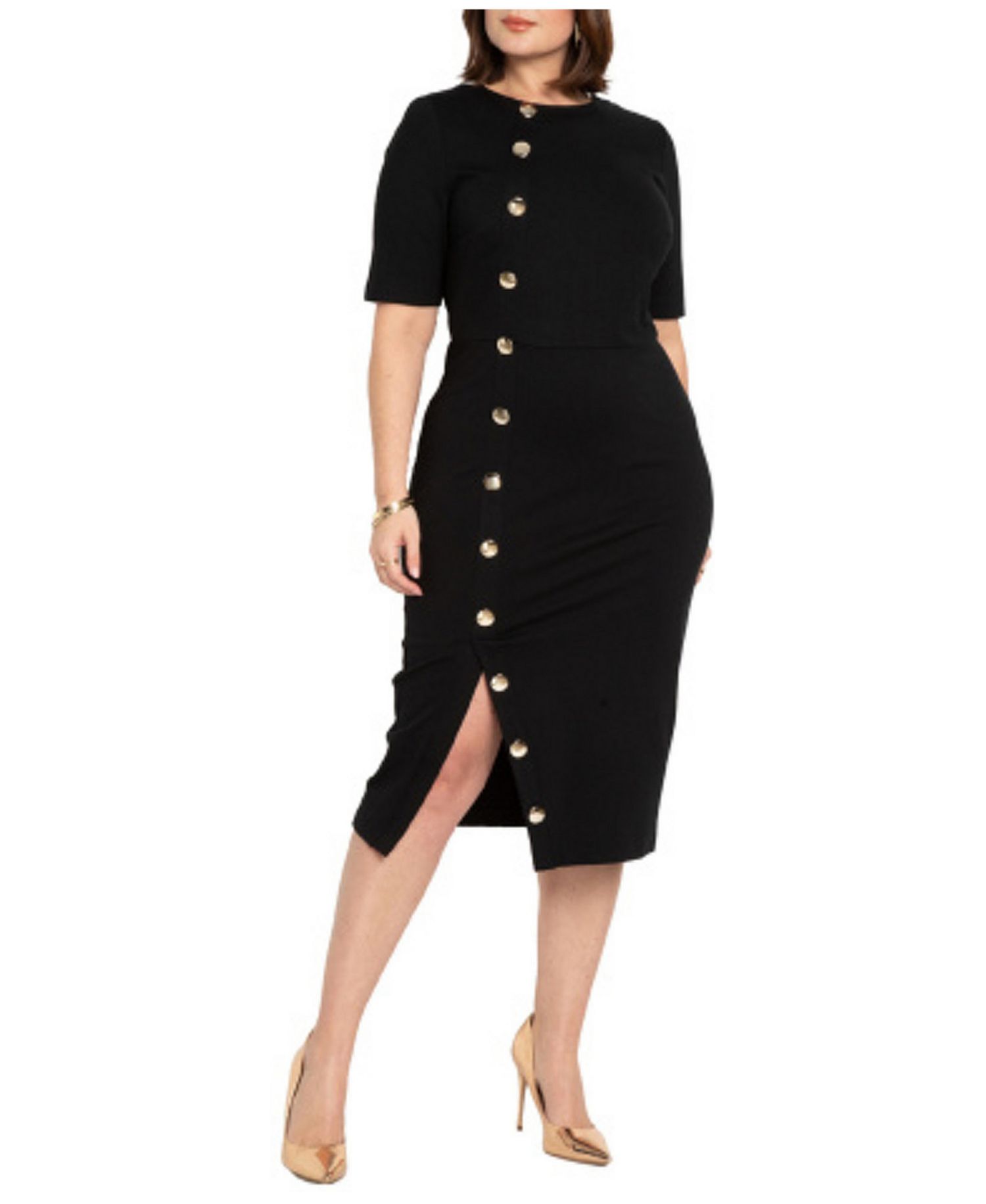 Women's Button Detail Workwear Midi Dress